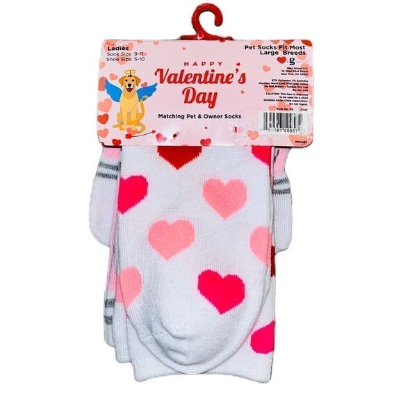Valentine’s Day Pink & Red Heart Matching Dog & Owner Sock Set for Large Breeds - Picture 4 of 9